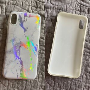 iPhone X White & Holographic Chrome Marble Case